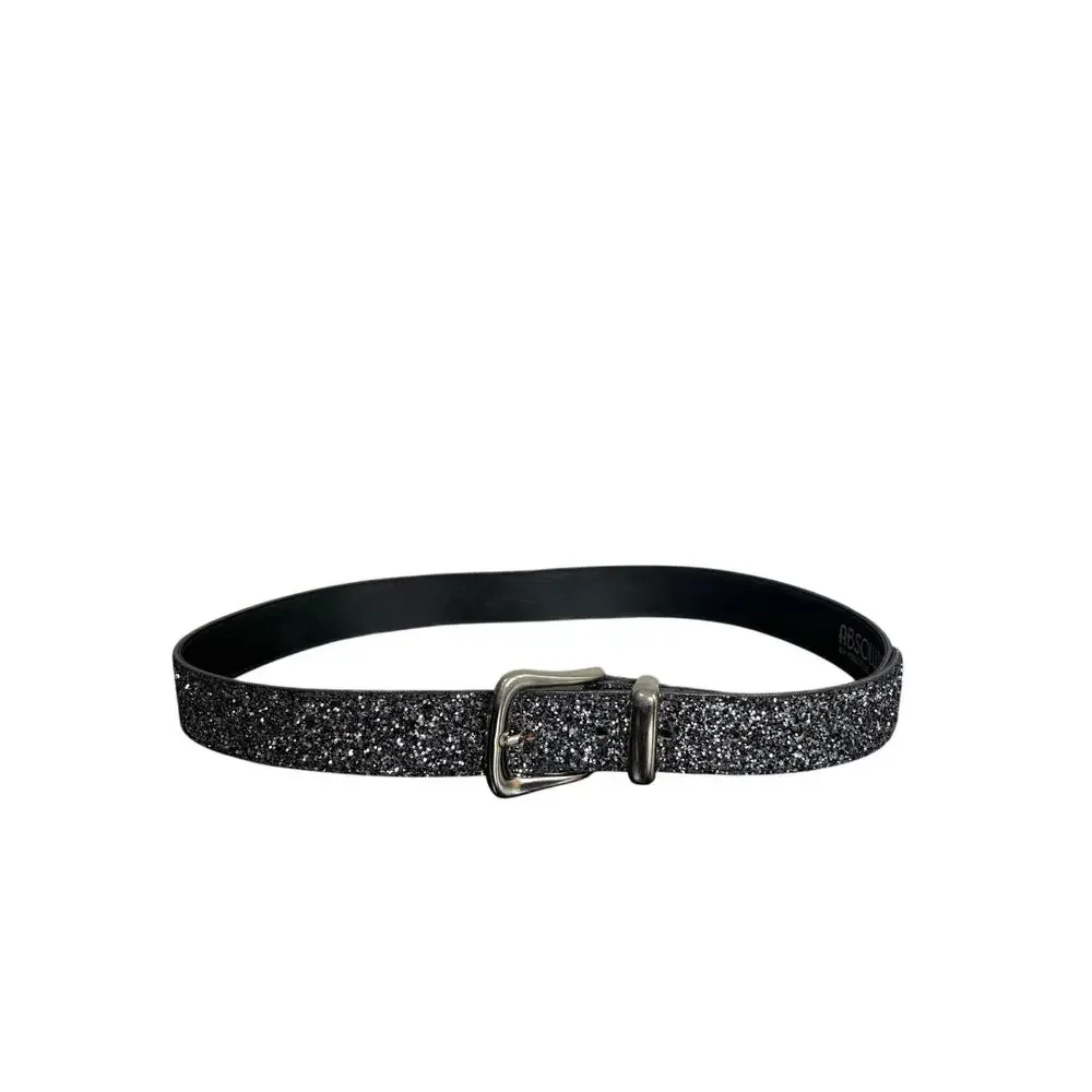 Vintage Prestige Leather- Silver Black Glitter Belt- Sz Large 36